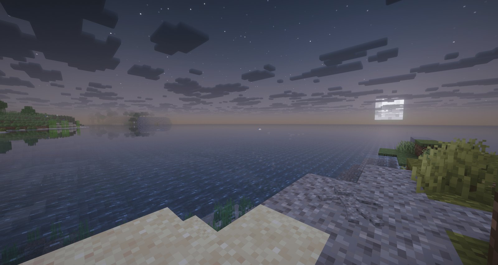 A gravel beach where a player is hidden